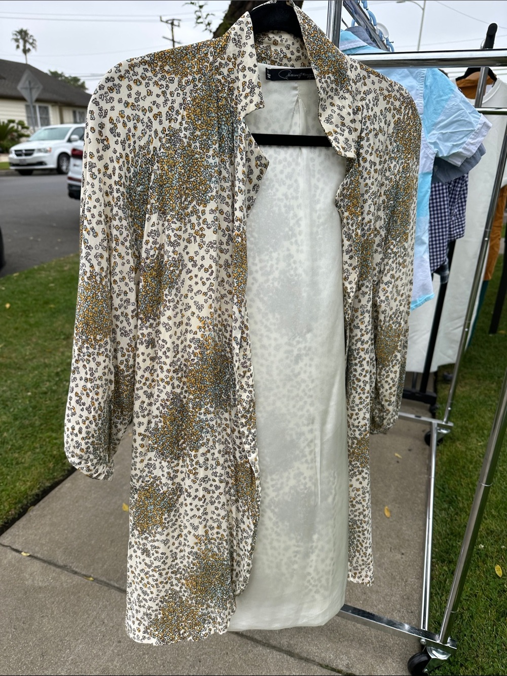 Patterson J. Kincaid Cream and Gold Floral Longline silk wrap jacket